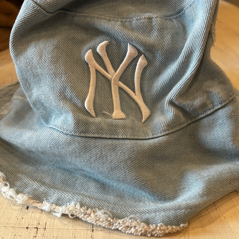Light Blue Denim Bucket Hat with Embroidered Logo